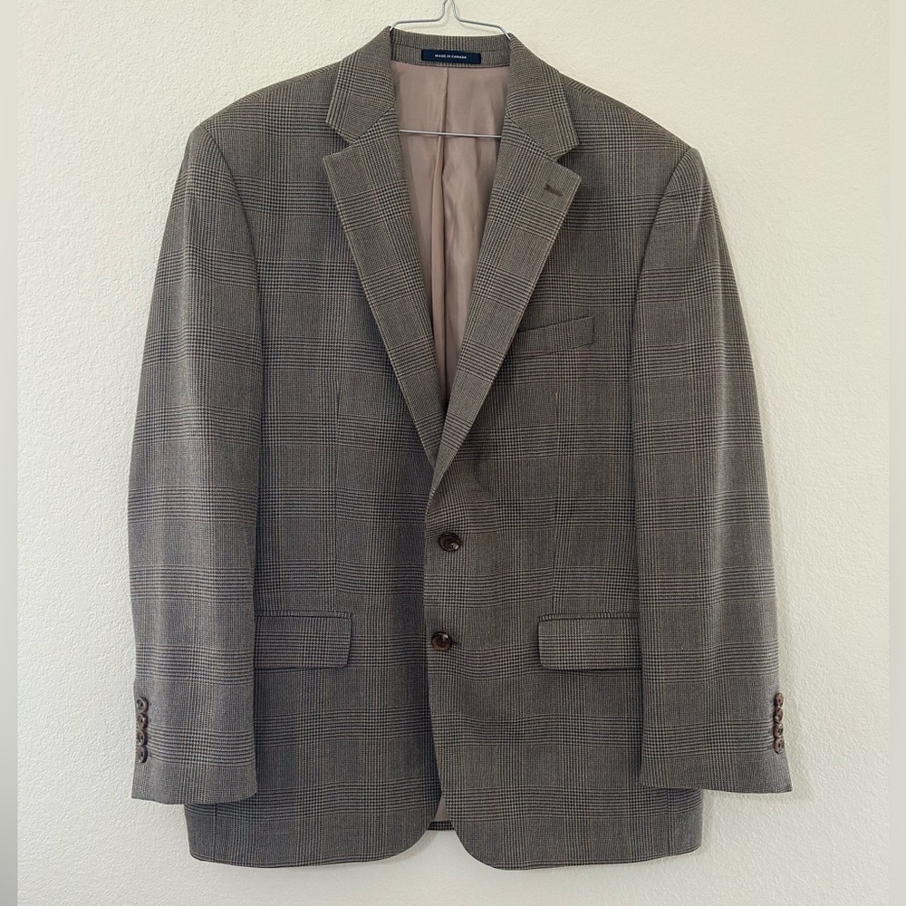 Ralph Lauren Made in Canada Silk Wool Blend Houndstooth Sport Coat Blazer Sz 43R